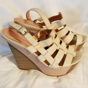 Cream Leather Sandals Strappy Platform Wedges